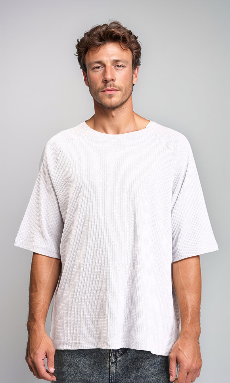 R210938 - Crew Neck Self Pattern Tee - Light Grey