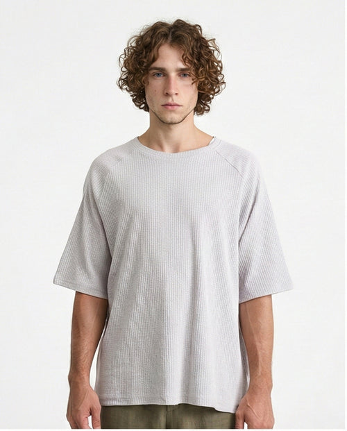 Crew Neck Self Pattern Tee - Light Grey