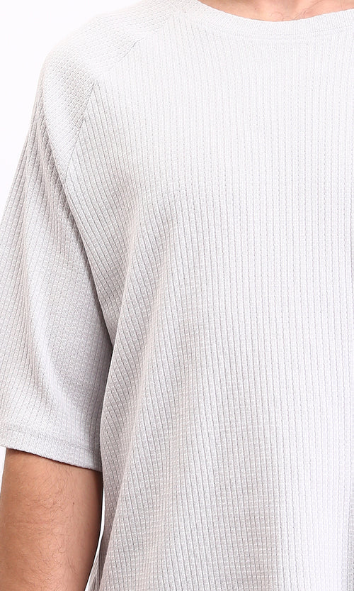 R210938 - Crew Neck Self Pattern Tee - Light Grey