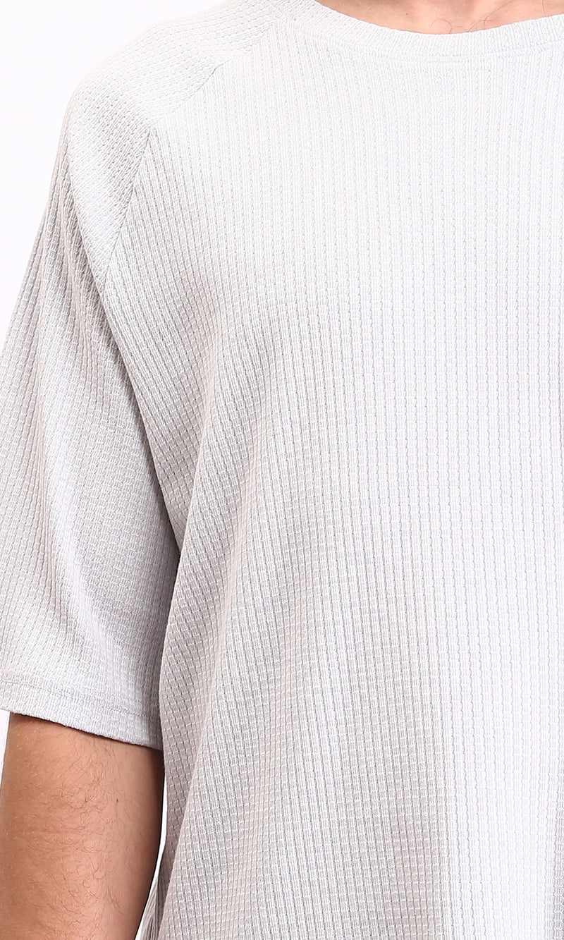 R210938 - Crew Neck Self Pattern Tee - Light Grey