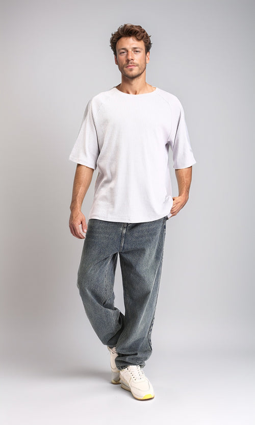 R210938 - Crew Neck Self Pattern Tee - Light Grey