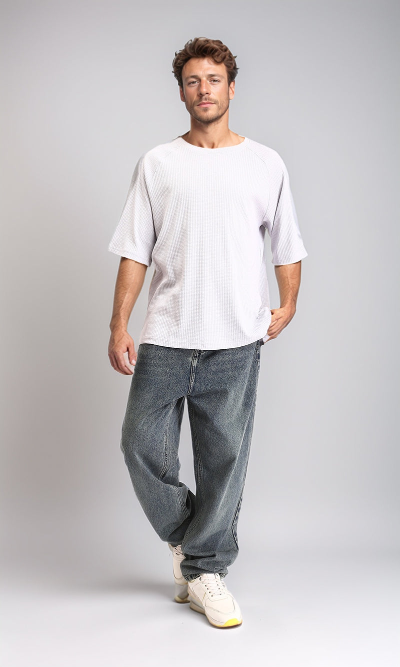 R210938 - Crew Neck Self Pattern Tee - Light Grey