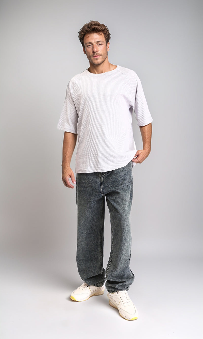 R210938 - Crew Neck Self Pattern Tee - Light Grey