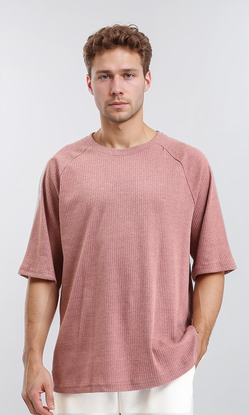 R210939 - Self Pattern Short Sleeves Slip On Tee - Dusty Rose