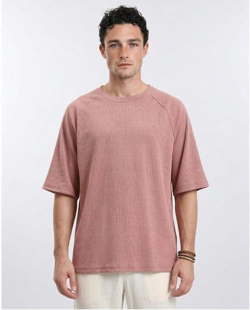 Men's Mauve Ribbed Raglan Oversized T-Shirt - Dusty Rose