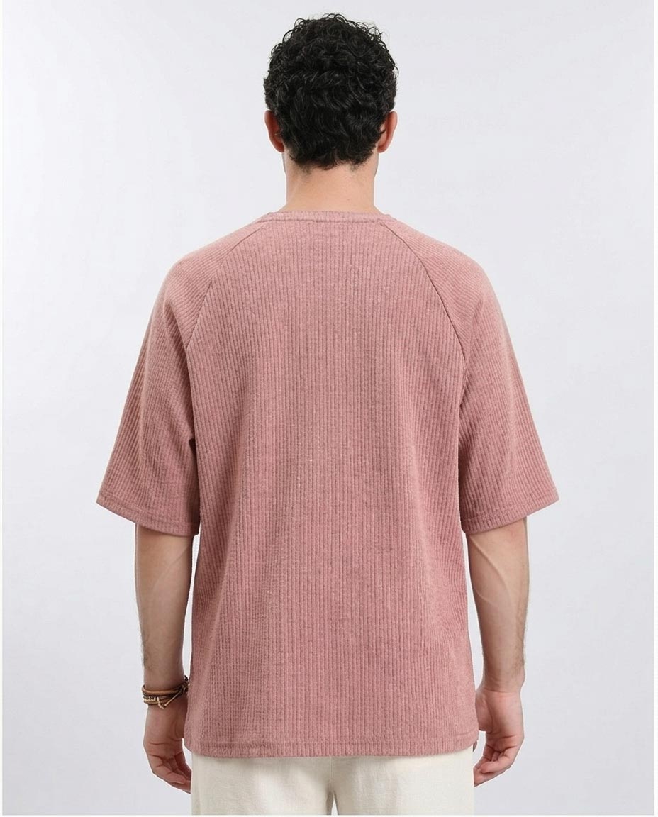 Ravin Men’s Mauve Ribbed Raglan Oversized T-Shirt - Dusty Rose - R210939