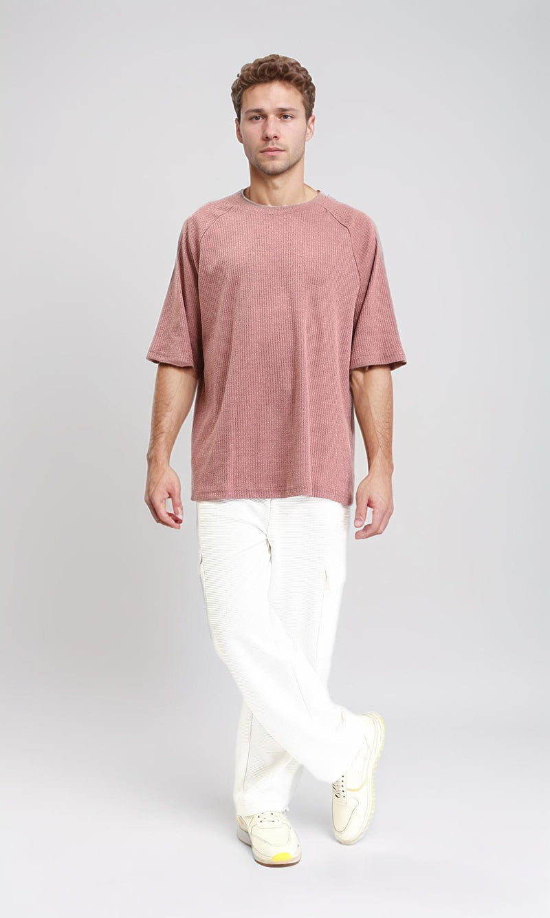 R210939 - Self Pattern Short Sleeves Slip On Tee - Dusty Rose