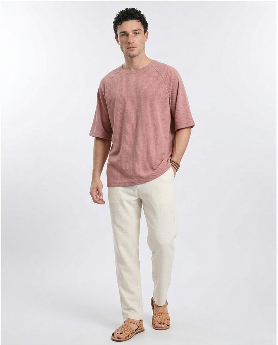 Ravin Men’s Mauve Ribbed Raglan Oversized T-Shirt - Dusty Rose - R210939