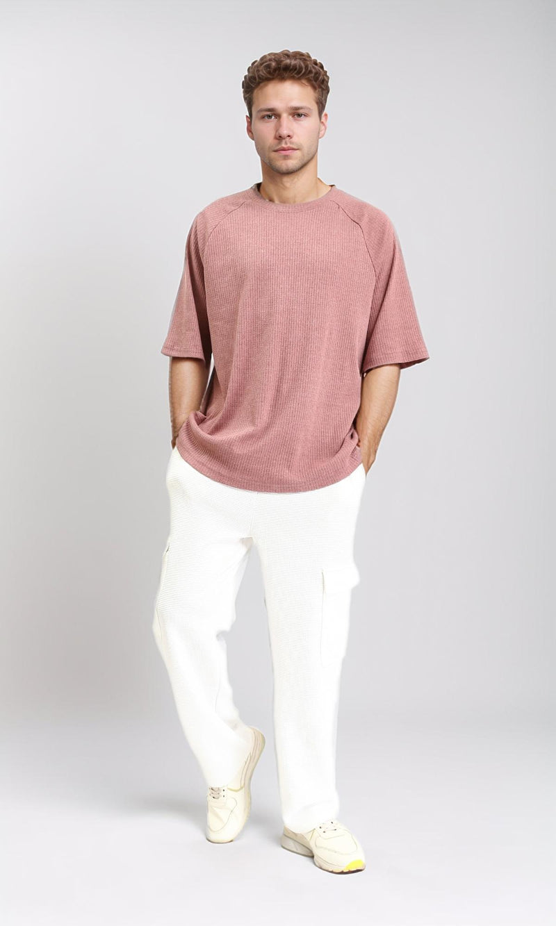 R210939 - Self Pattern Short Sleeves Slip On Tee - Dusty Rose