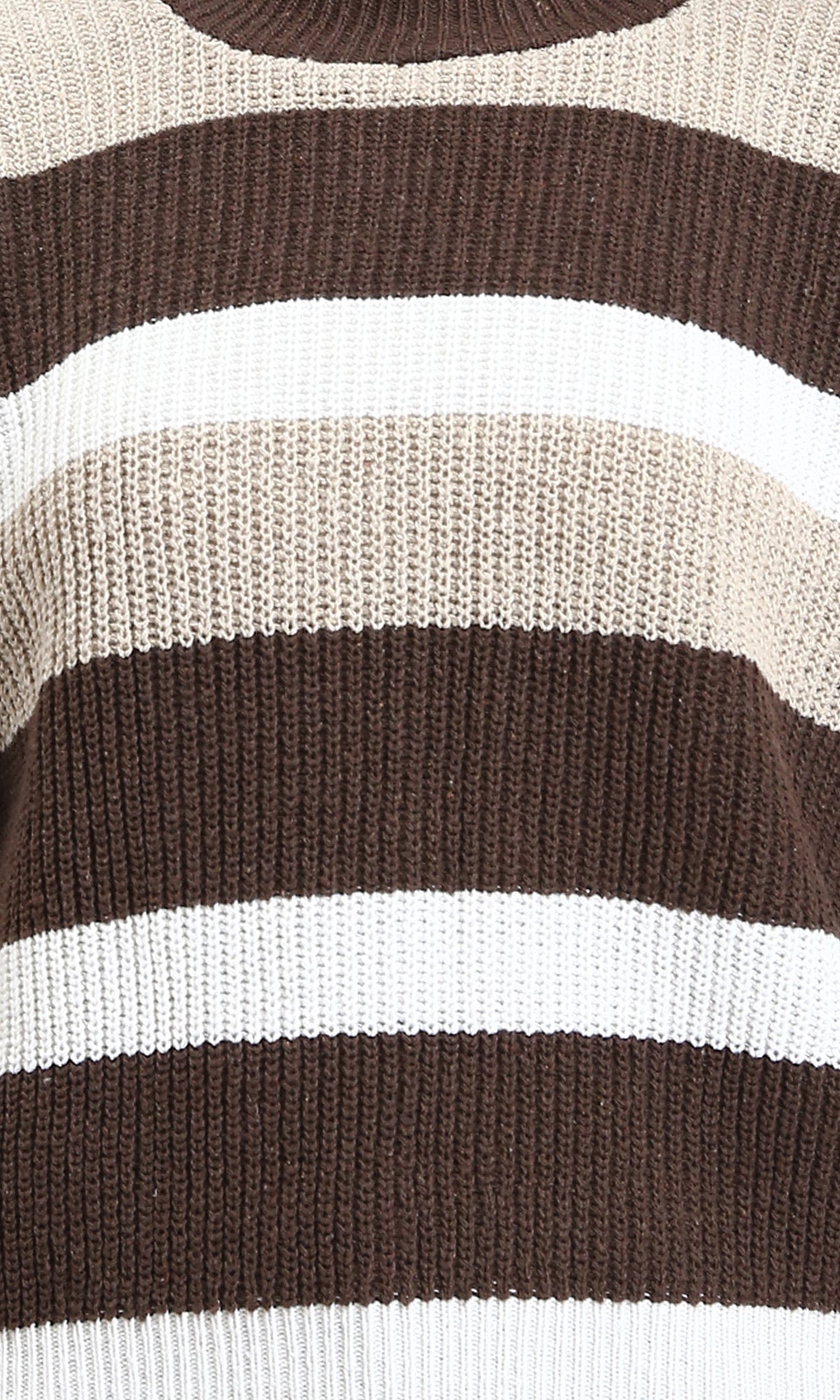 R210943 - Tri-Tone Striped Knitted Pullover - Beige, Brown & White