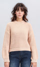 R210976 - Mock Neck Chunky Knit Pullover - Nude