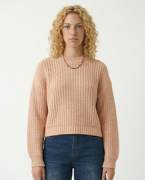 Mock Neck Chunky Knit Pullover - Nude