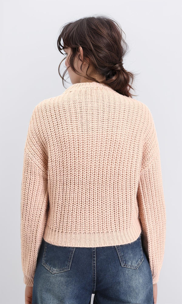 R210976 - Mock Neck Chunky Knit Pullover - Nude
