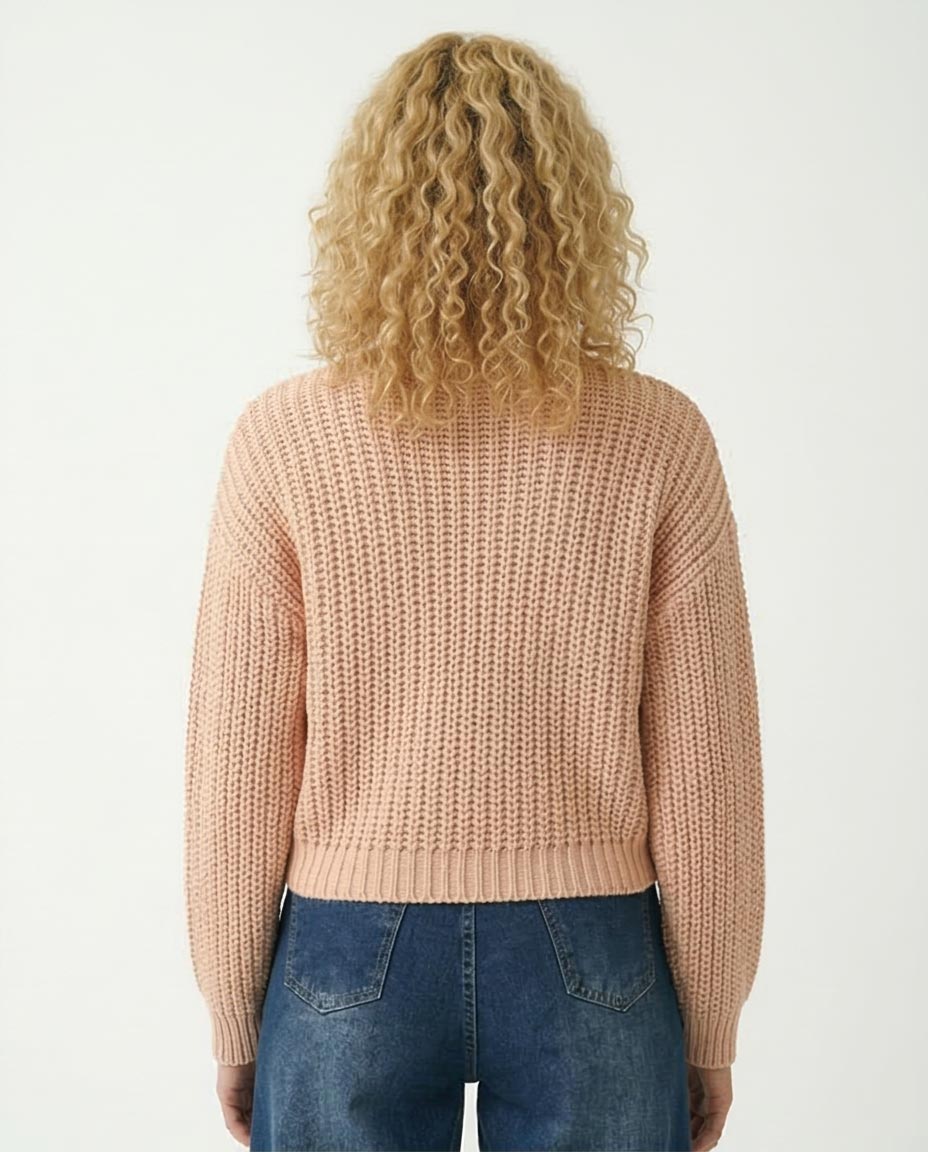 R210976 - Mock Neck Chunky Knit Pullover - Nude