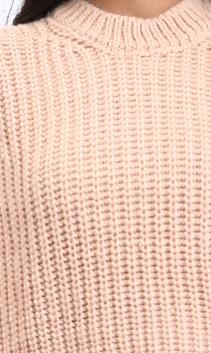 R210976 - Mock Neck Chunky Knit Pullover - Nude