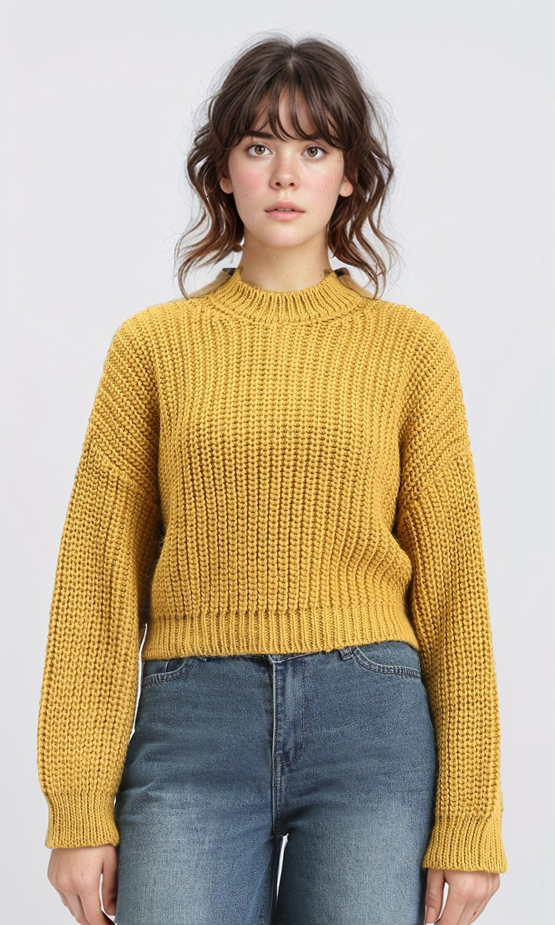 R210978 - Mock Neck Chunky Knit Pullover - Mustard
