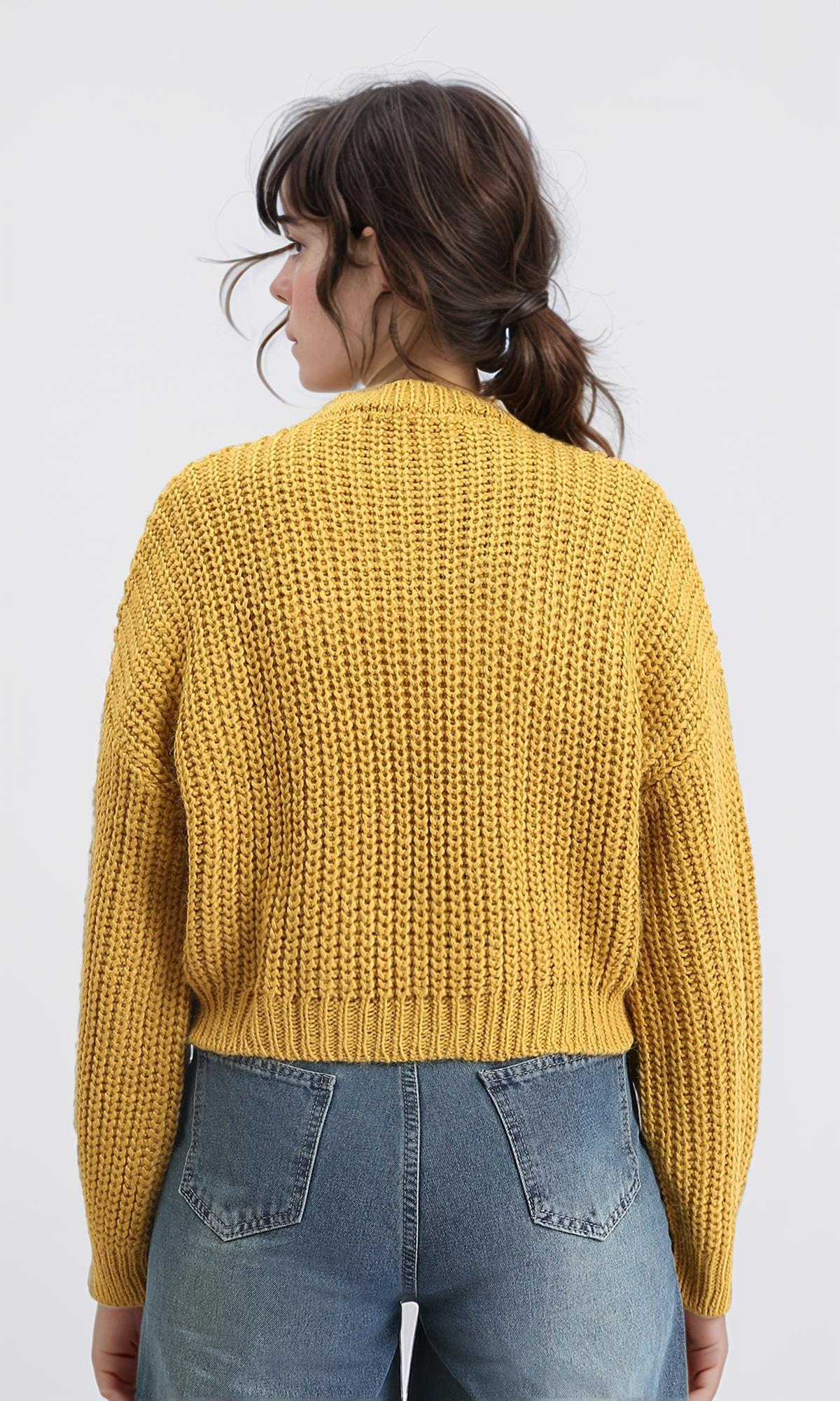 R210978 - كنزة صوفية سميكة برقبة وهمية - خردلي