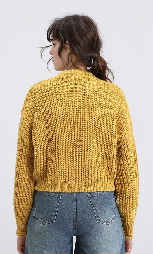 R210978 - Mock Neck Chunky Knit Pullover - Mustard