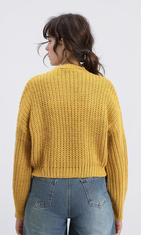 R210978 - Mock Neck Chunky Knit Pullover - Mustard