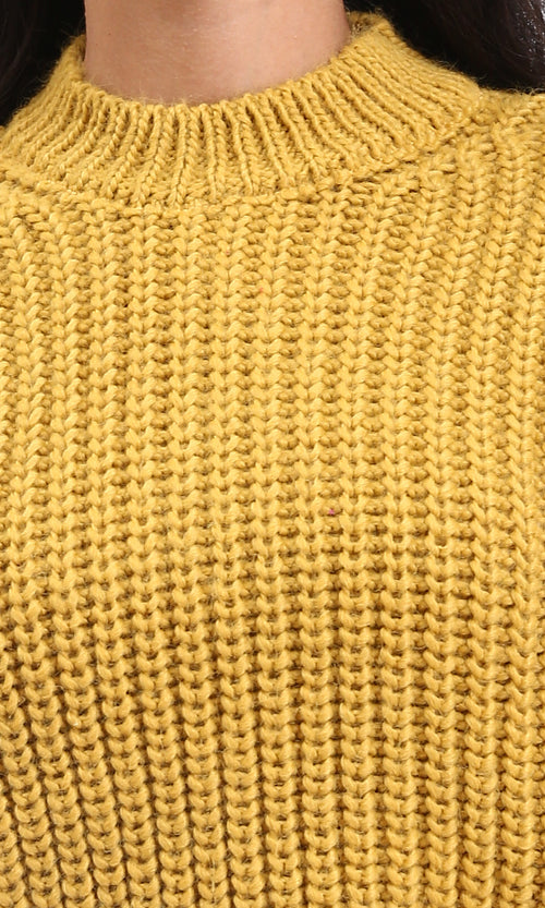 R210978 - Mock Neck Chunky Knit Pullover - Mustard