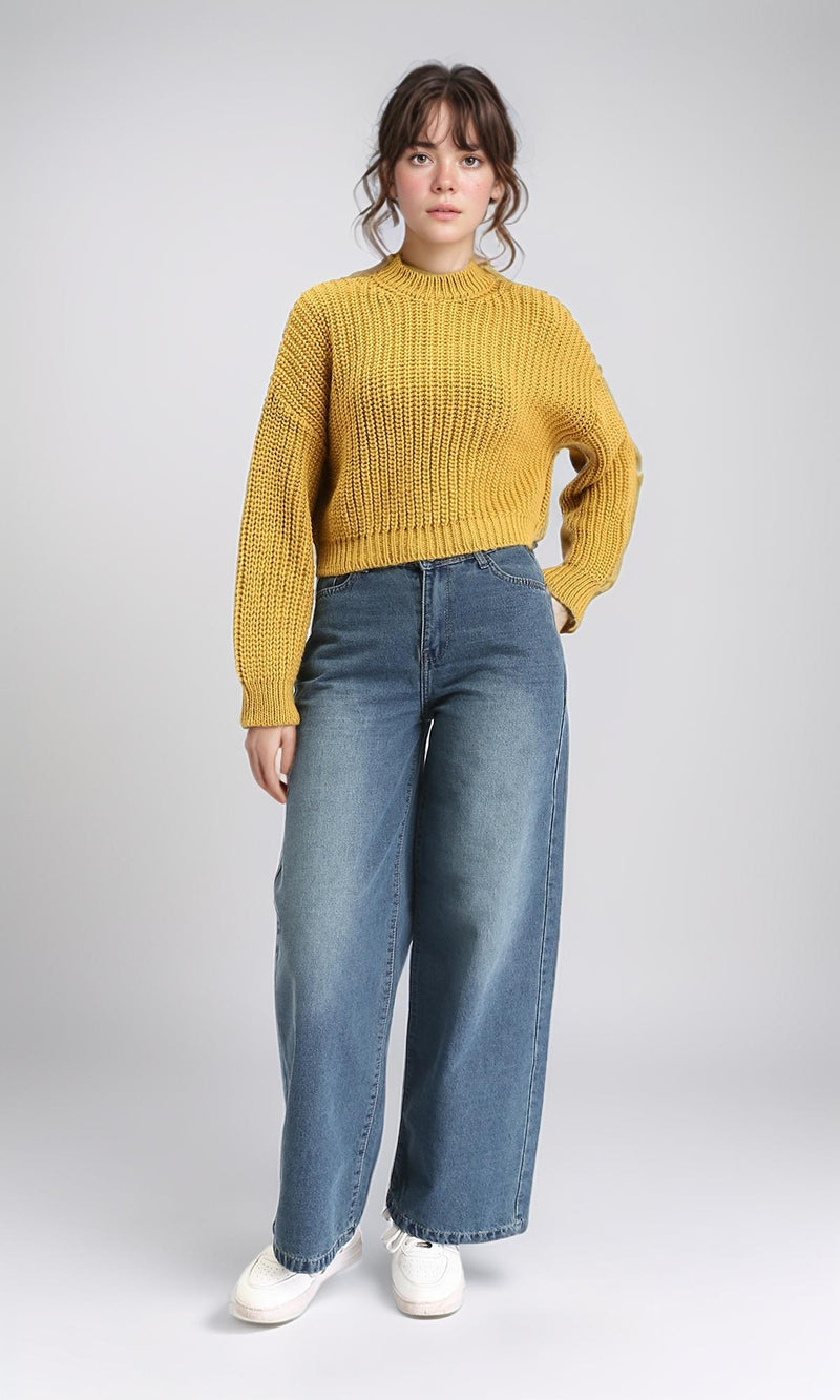 R210978 - Mock Neck Chunky Knit Pullover - Mustard
