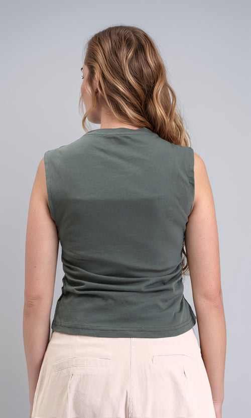 R210980 - Sleeveless Solid Basic Cotton Top - Dark Khaki