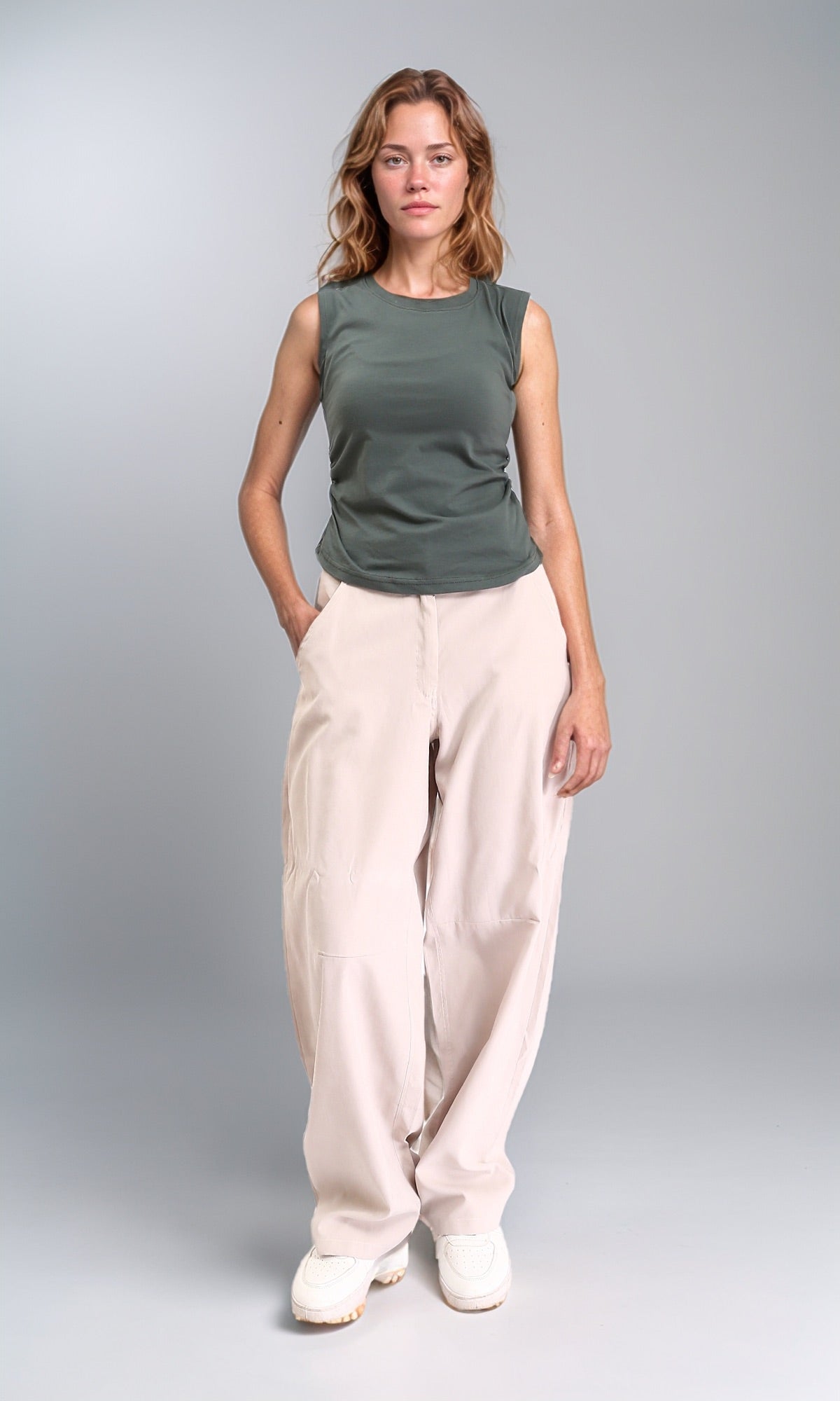 R210980 - Sleeveless Solid Basic Cotton Top - Dark Khaki