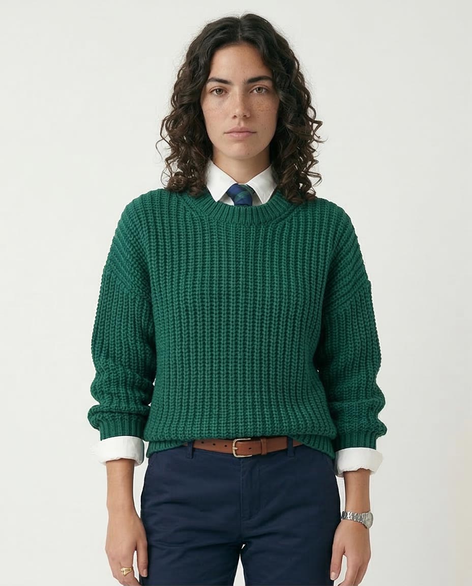 Forest Green Chunky Ribbed Mock-Neck Sweater