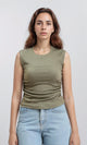 R210982 - Round Neck Textured Sleeveless Top - Dark Olive