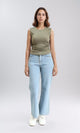 R210982 - Round Neck Textured Sleeveless Top - Dark Olive