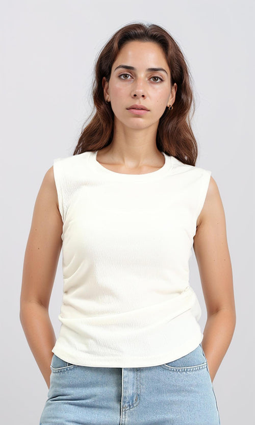 Round Neck Textured Sleeveless Top - White