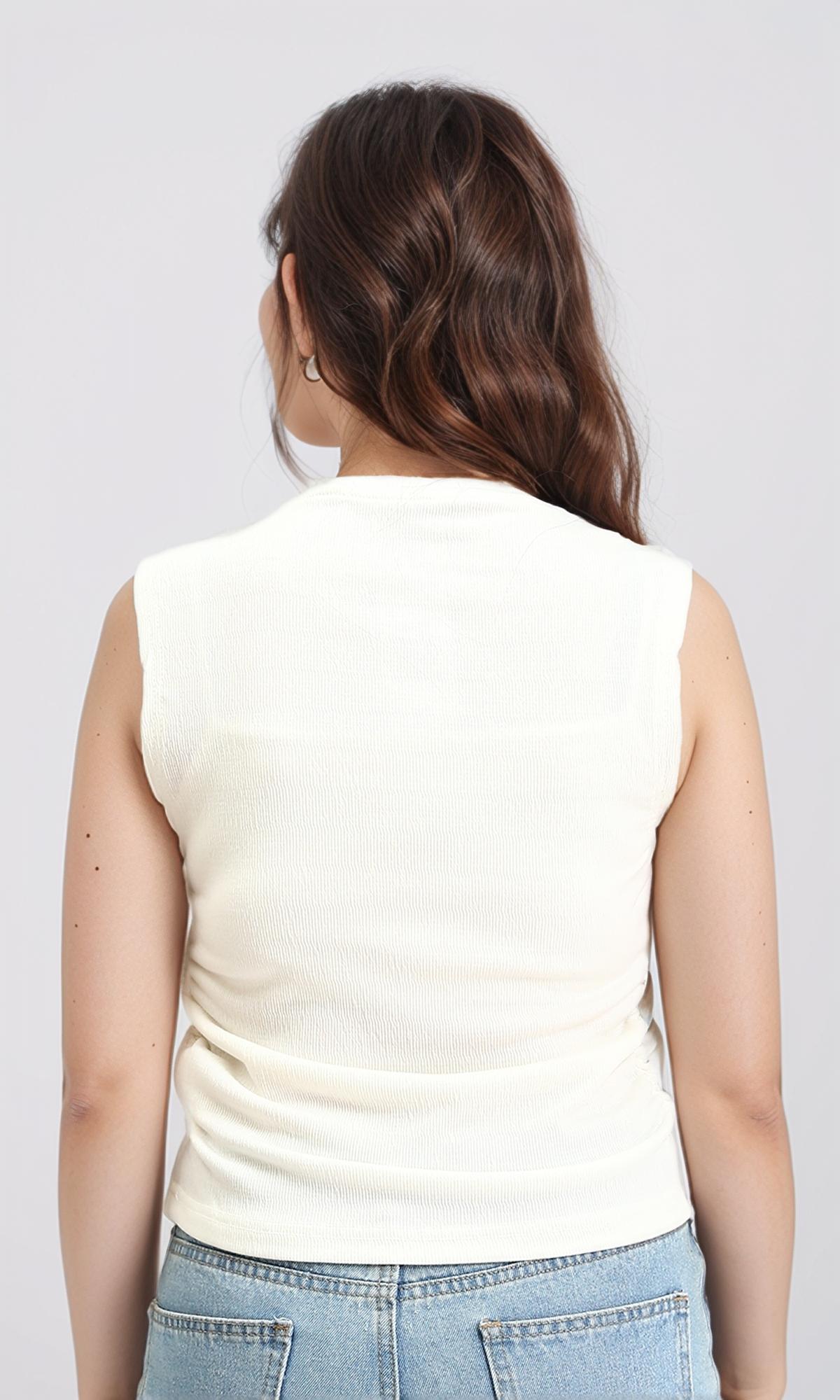 R210984 - Round Neck Textured Sleeveless Top - White