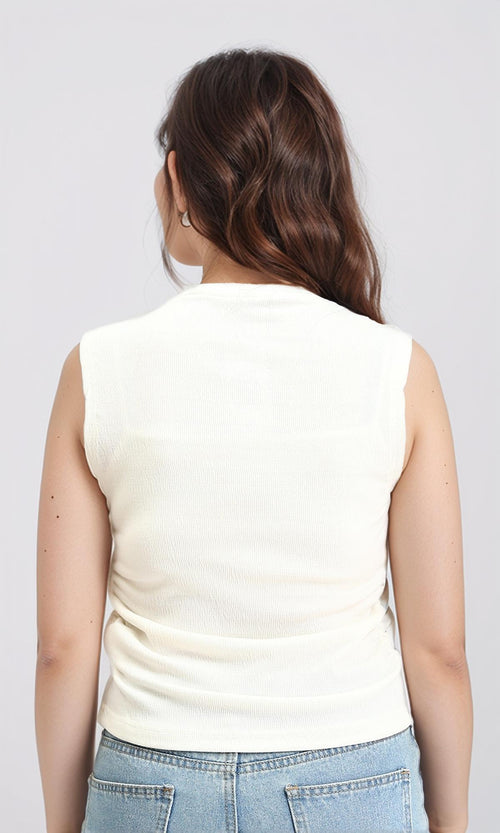 R210984 - Round Neck Textured Sleeveless Top - White