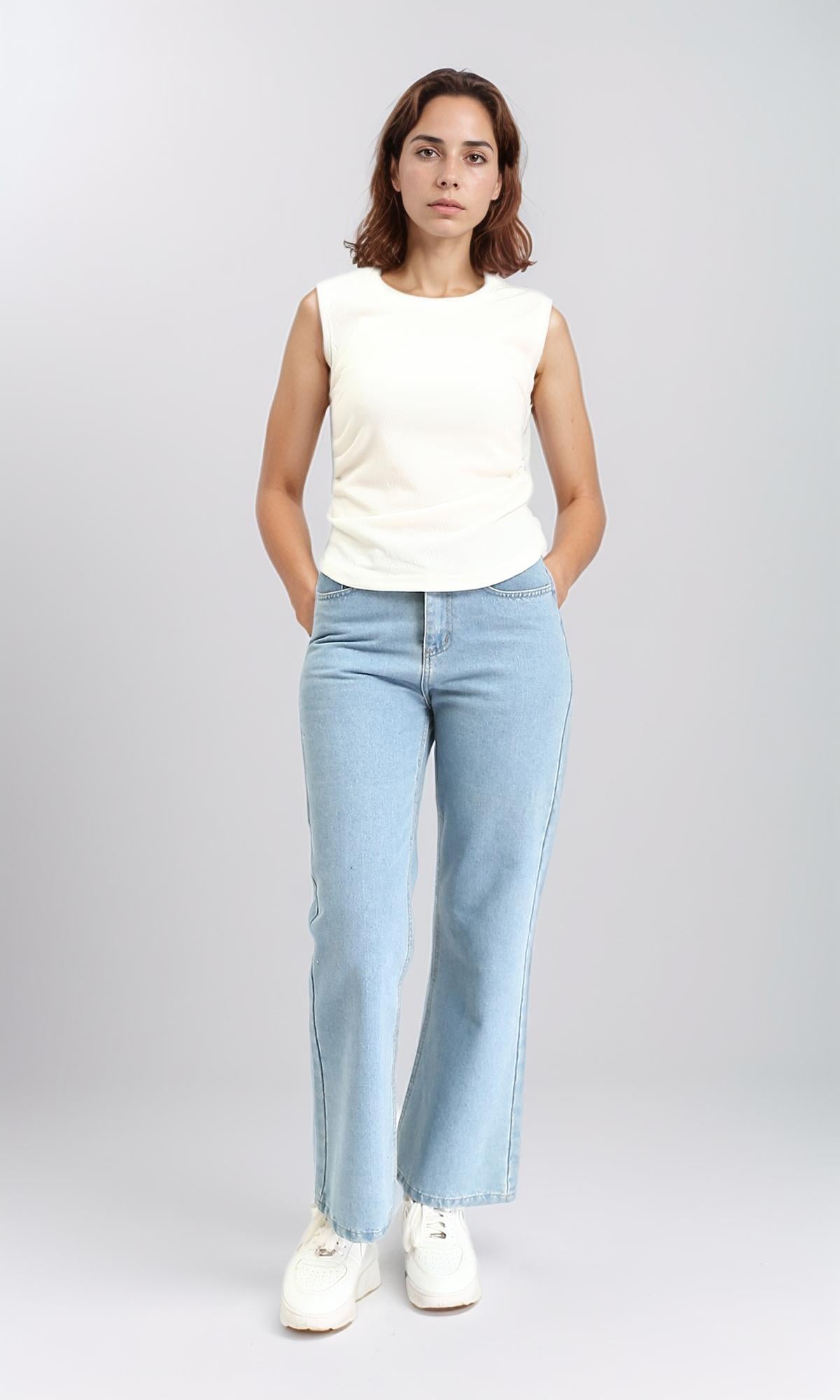 R210984 - Round Neck Textured Sleeveless Top - White
