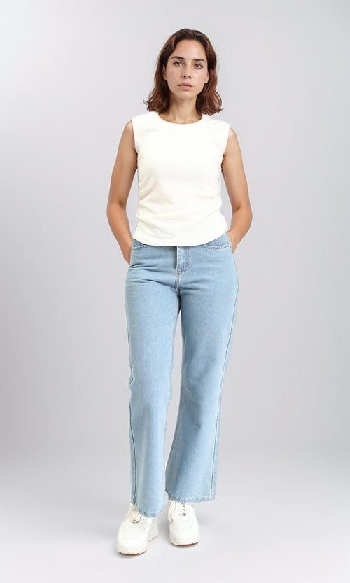 R210984 - Round Neck Textured Sleeveless Top - White