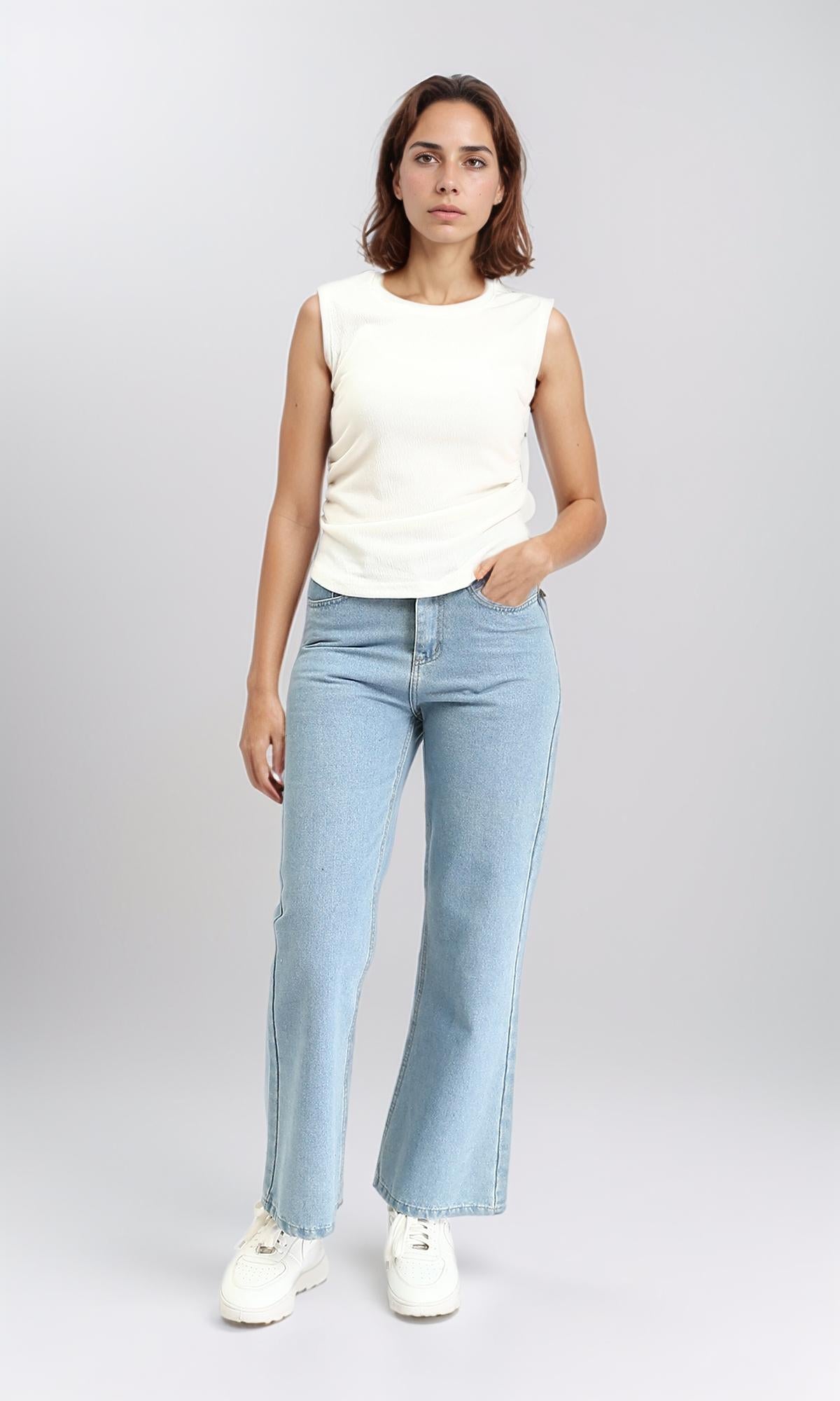R210984 - Round Neck Textured Sleeveless Top - White