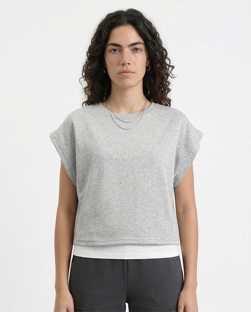 Ravin Cap-Sleeve Boxy Sweatshirt – Grey Marl - R210990