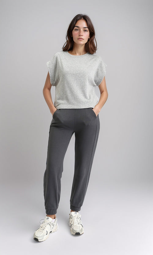 R210990 - Slip On Cotton Cap Sleeves Tee - Heather Grey