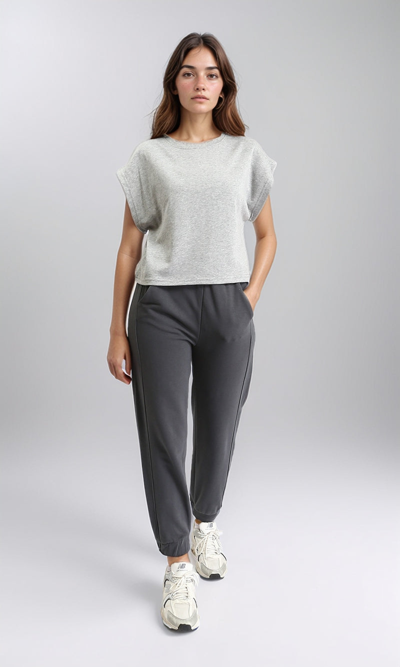 R210990 - Slip On Cotton Cap Sleeves Tee - Heather Grey