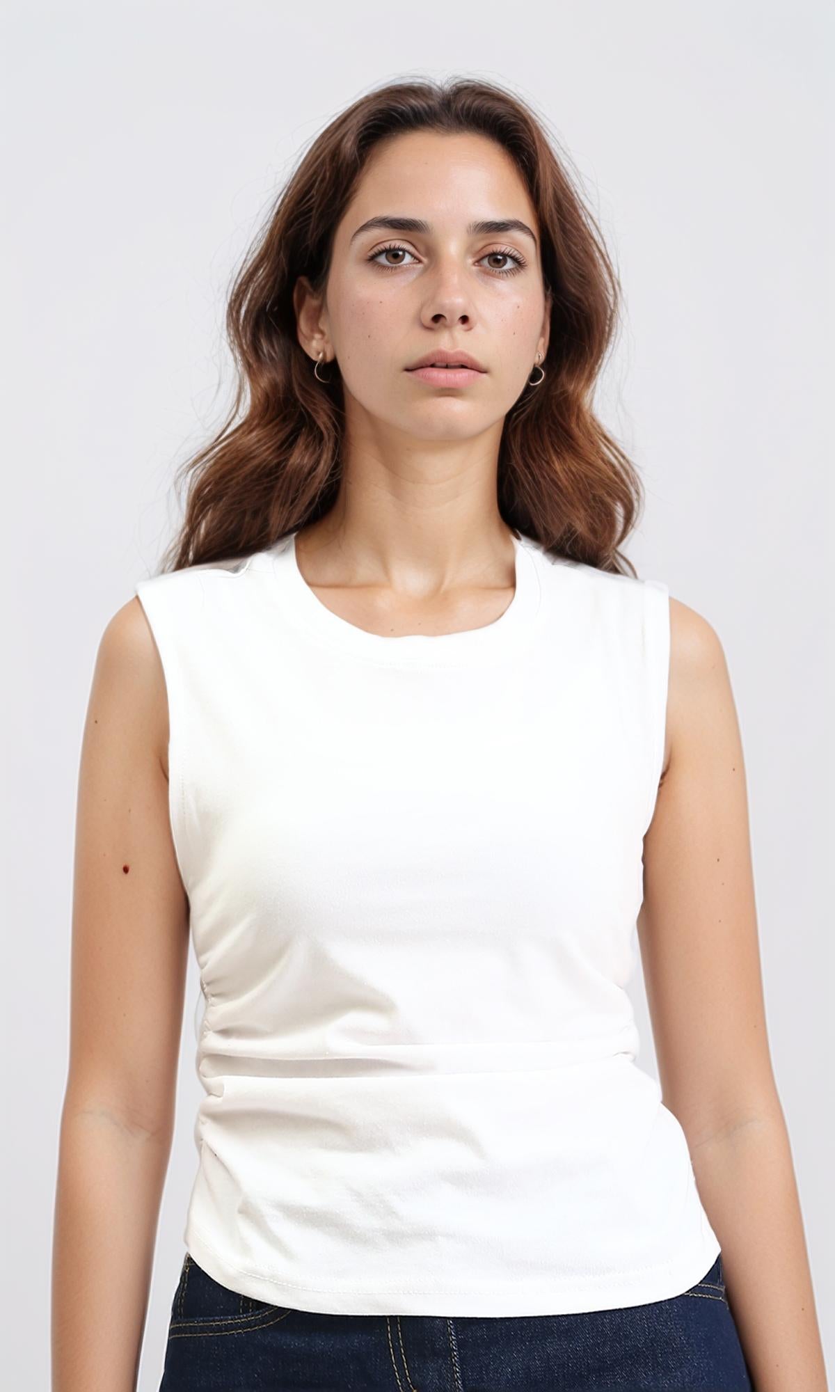 Round Neck Solid Sleeveless Top - White