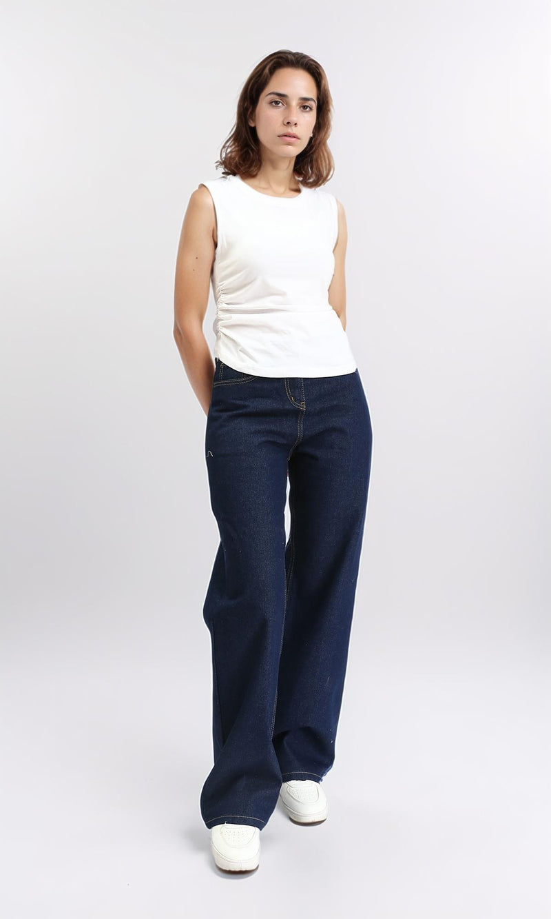 R210993 - Round Neck Solid Sleeveless Top - White