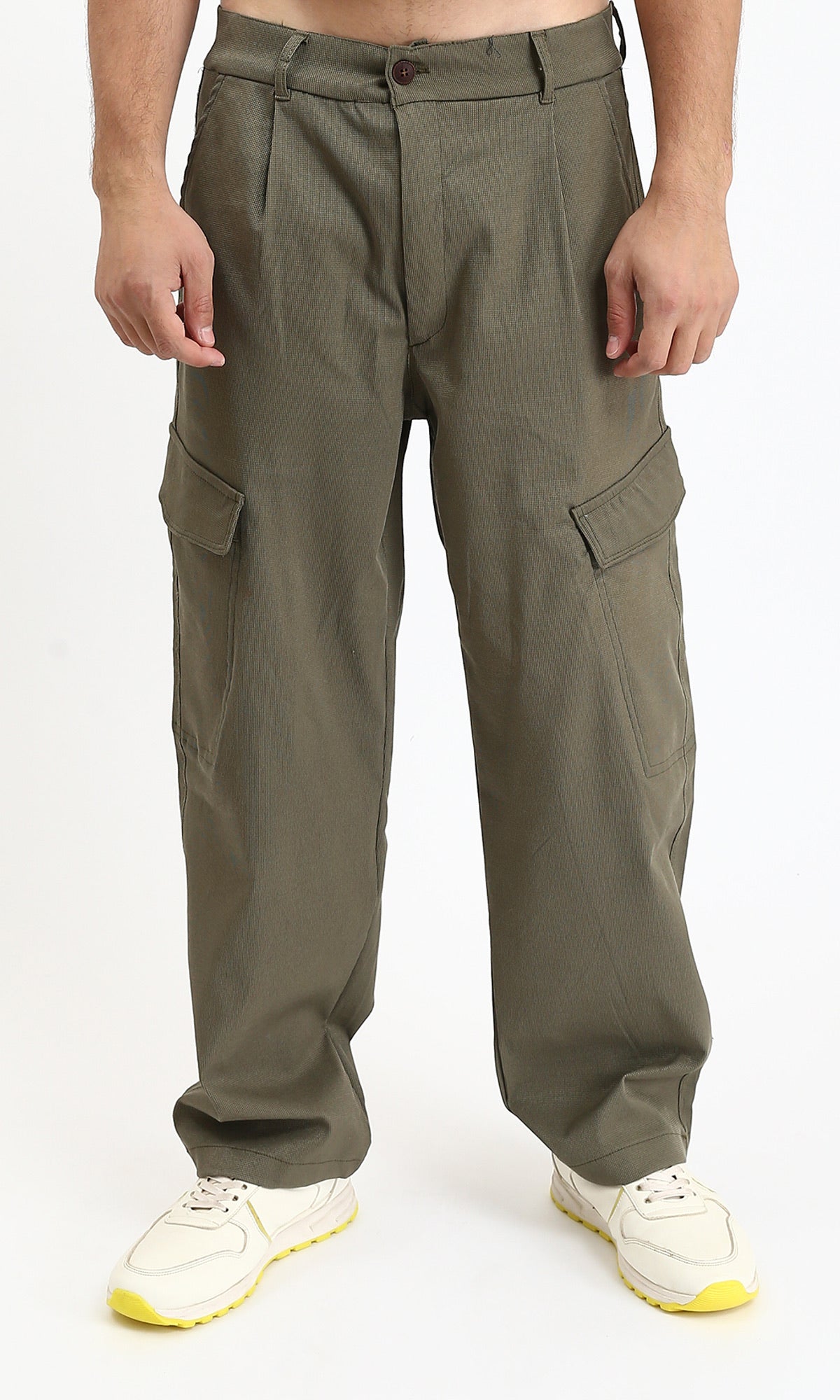 Solid Wide Cargo Pants - Dark Olive