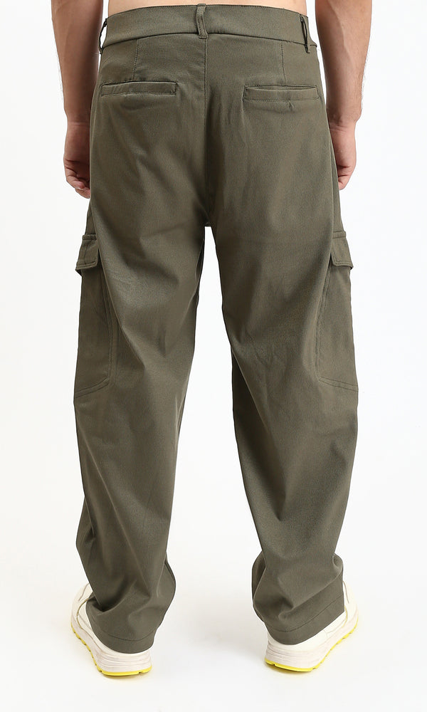 R211024 - Solid Wide Cargo Pants - Dark Olive