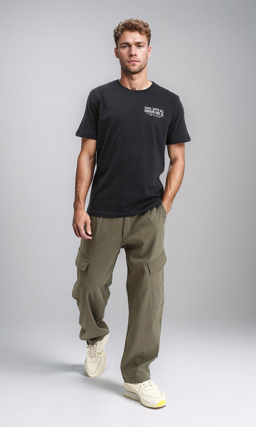 R211024 - Solid Wide Cargo Pants - Dark Olive