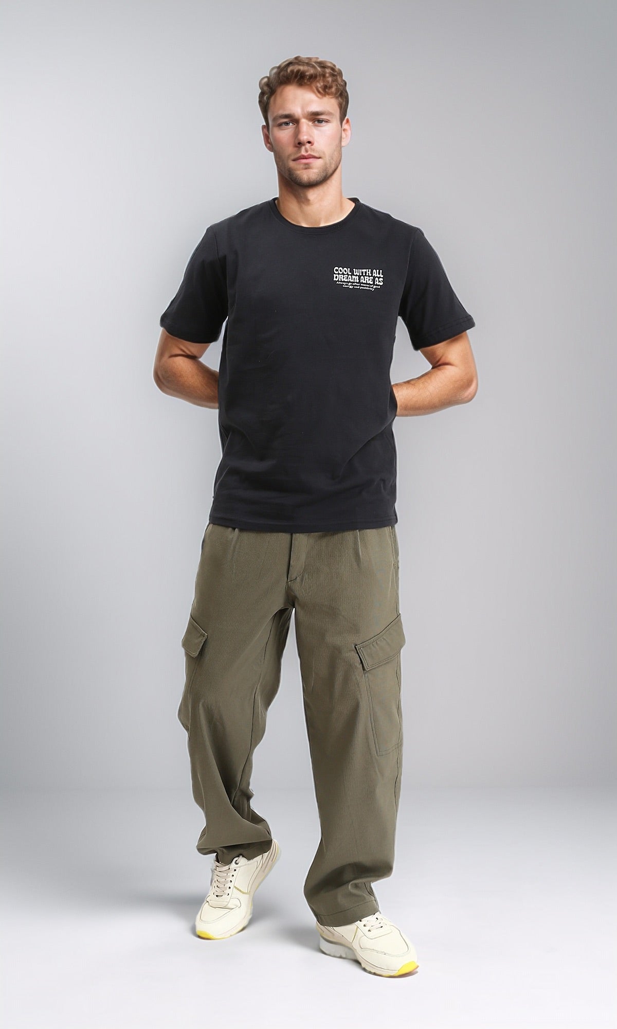 R211024 - Solid Wide Cargo Pants - Dark Olive