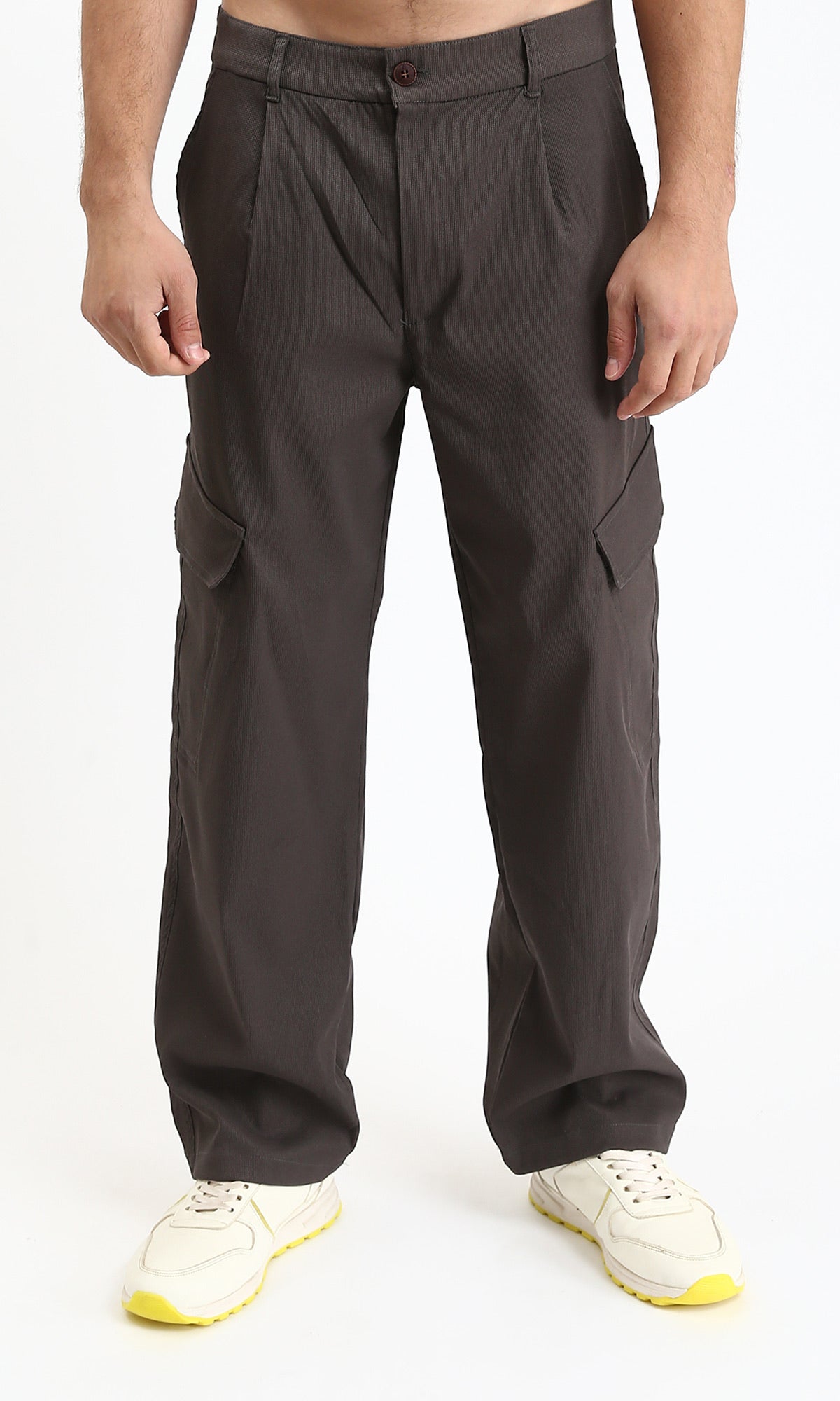 Solid Wide Cargo Pants - Dark Grey