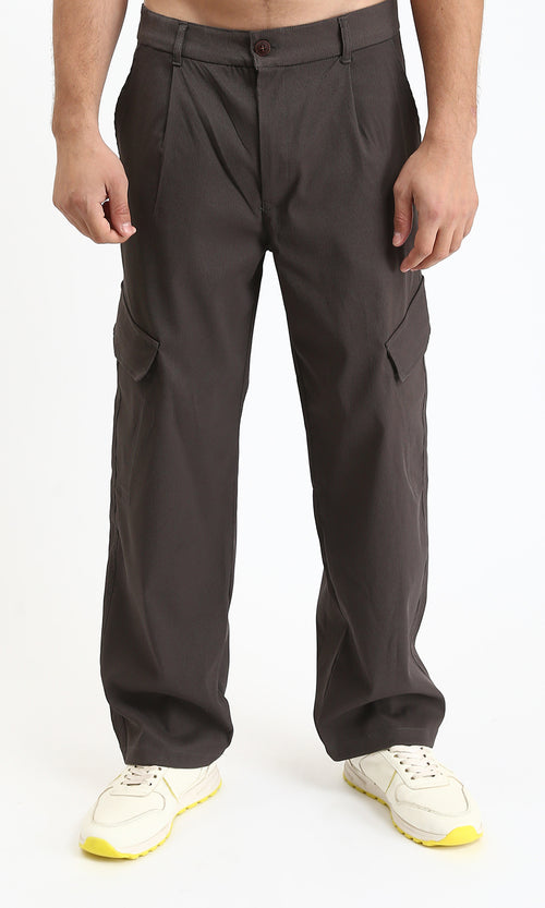 R211025 - Solid Wide Cargo Pants - Dark Grey