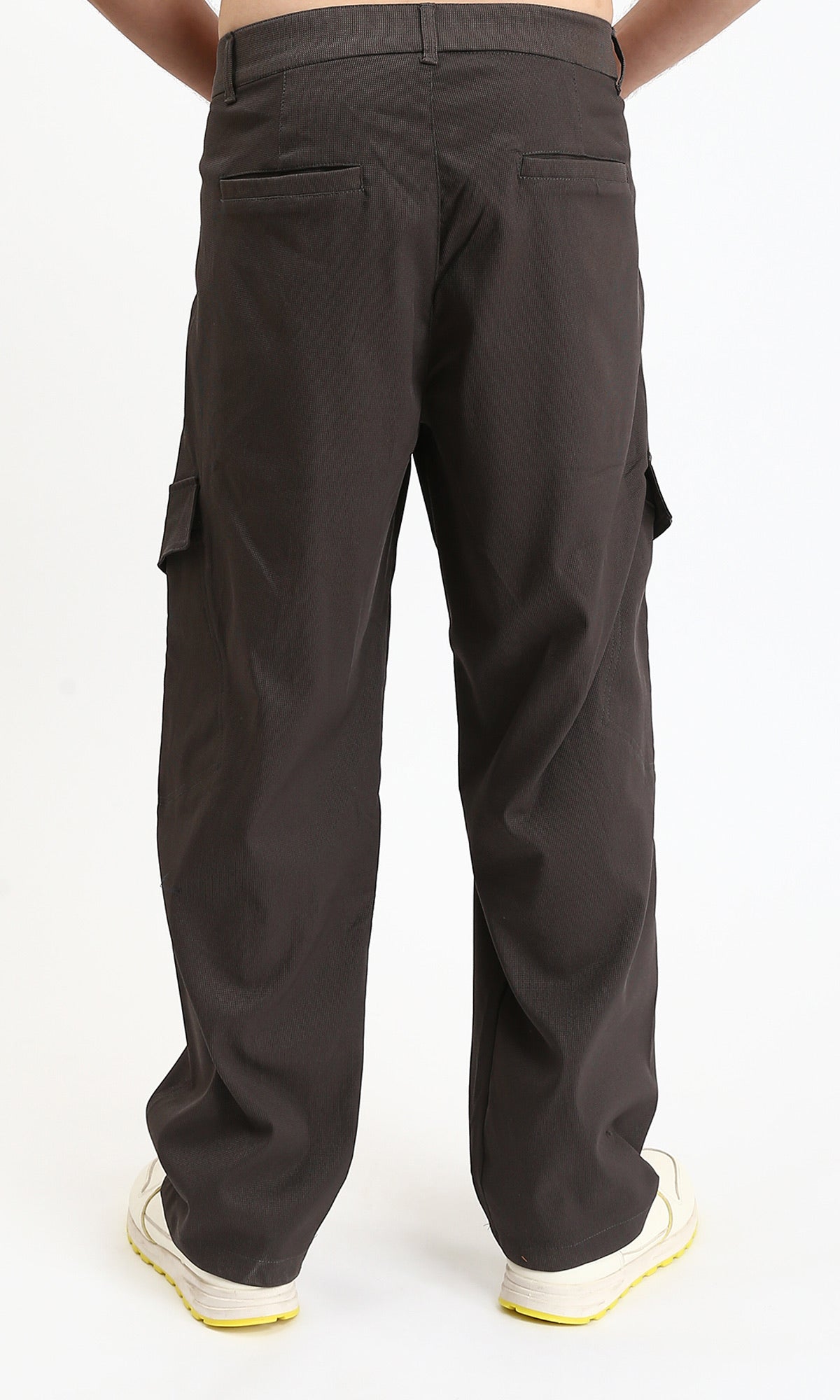 R211025 - Solid Wide Cargo Pants - Dark Grey