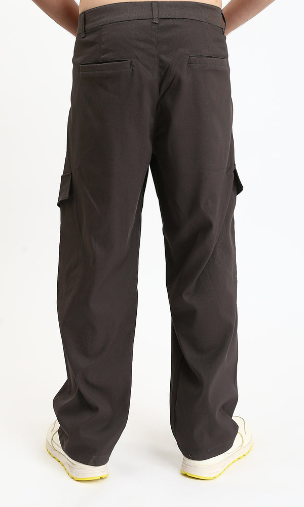 R211025 - Solid Wide Cargo Pants - Dark Grey