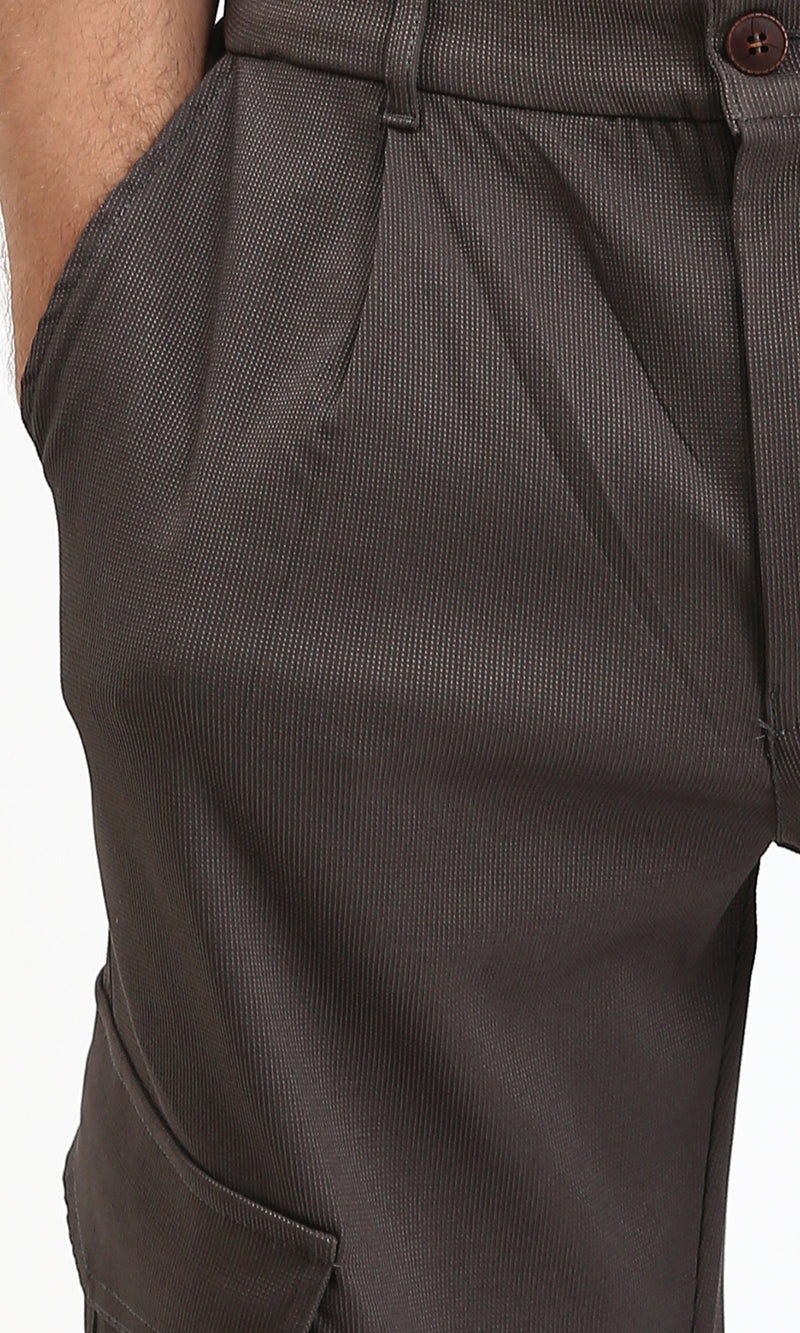 R211025 - Solid Wide Cargo Pants - Dark Grey